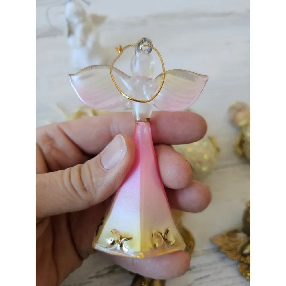 Cherub angel gold‎ ornament set Xmas tree porcelain